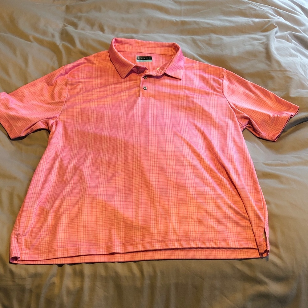 PGA Tour Coral Pink Plaid Performance Polo
